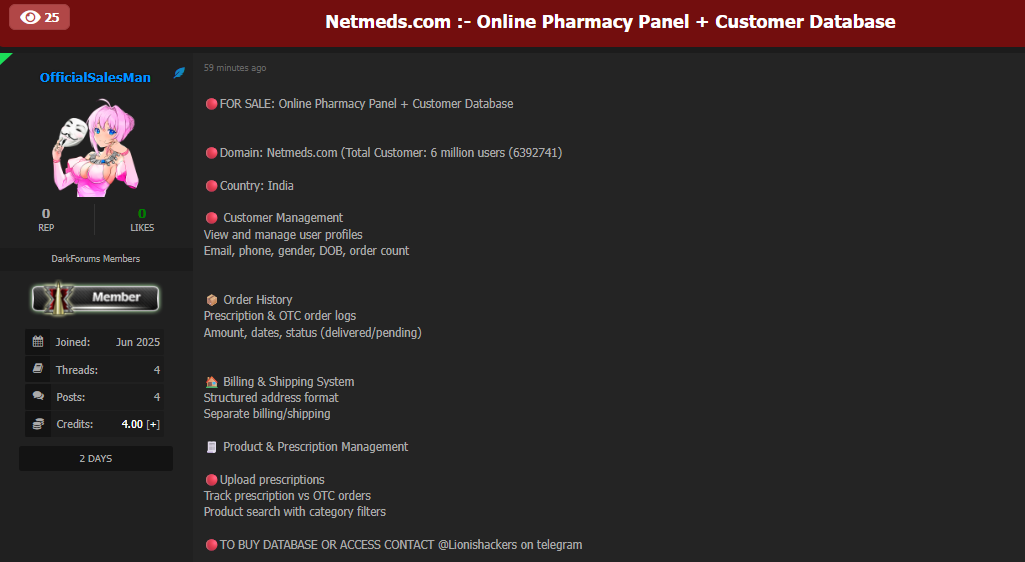 Netmeds涉嫌数据外泄-xLab 威胁情报