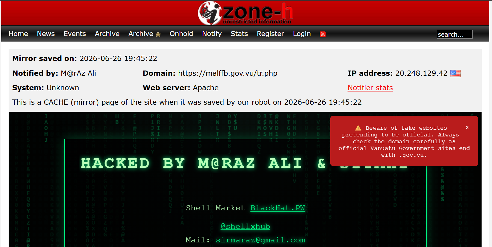 M@rAz Ali targets the website of Ministry of Agriculture, Livestock, Forestry, Fisheries and Biosecurity-xLab 威胁情报
