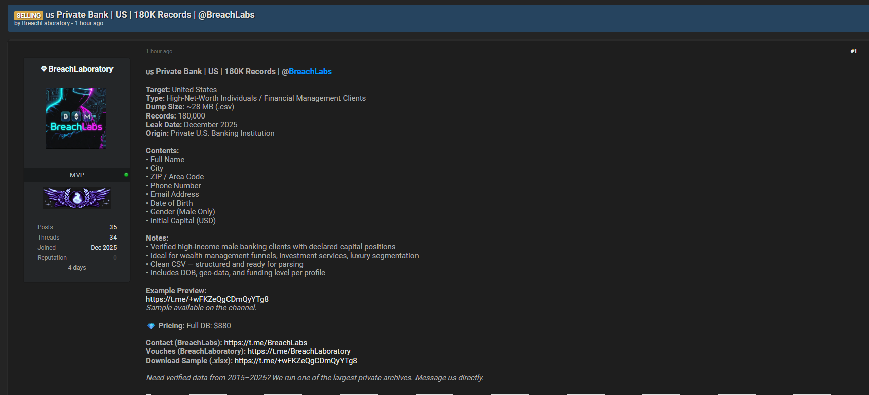 美国私人银行机构涉嫌泄密-xLab 威胁情报