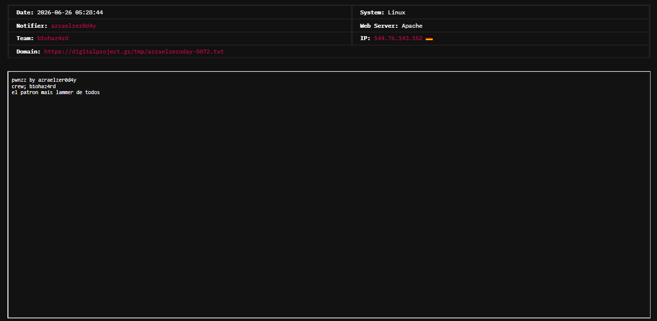 azraelzer0d4y targets the website of Digital Project-xLab 威胁情报