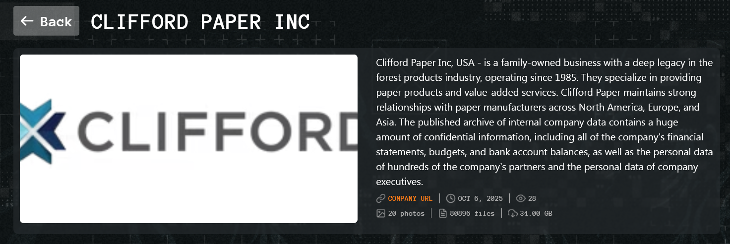克利福德纸业公司成为Qilin勒索软件的受害者-xLab 威胁情报