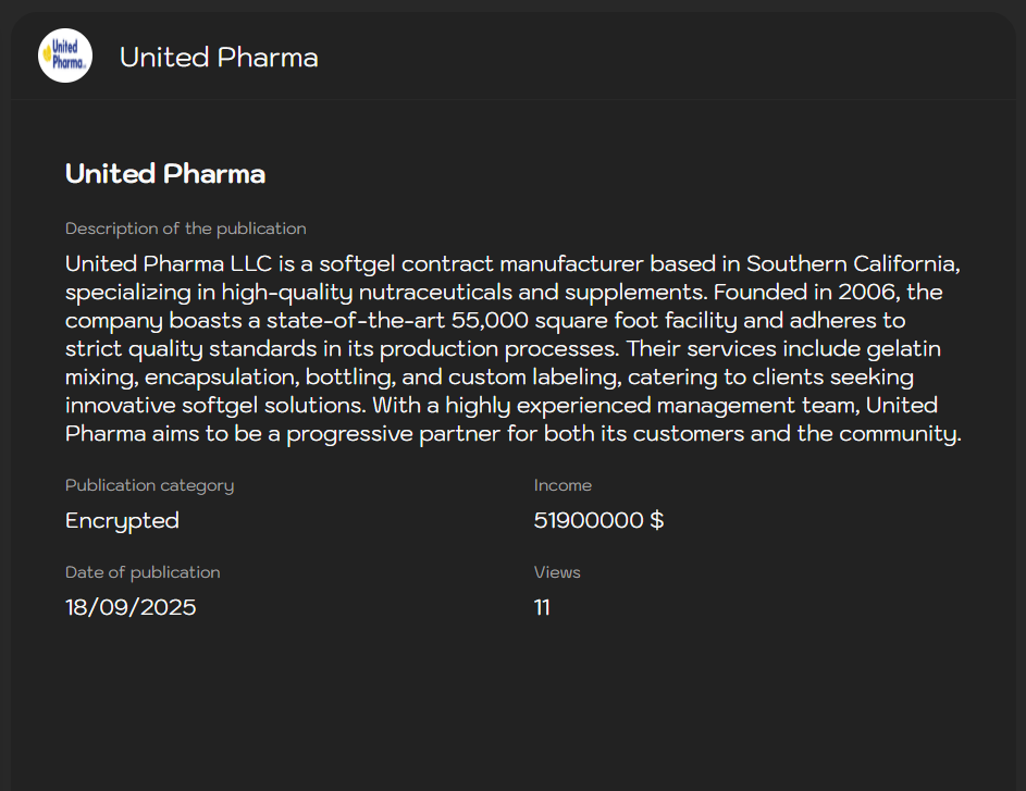 United Pharma LLC成为Sinobi勒索软件的受害者-xLab 威胁情报