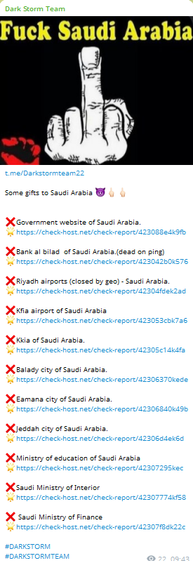 Dark Storm Team targets the website of King Khalid International-xLab 威胁情报