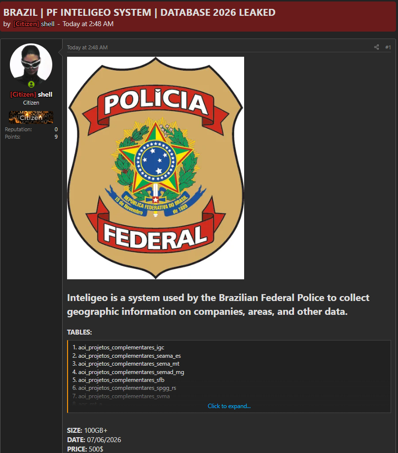Alleged data breach of PF Inteligeo-xLab 威胁情报