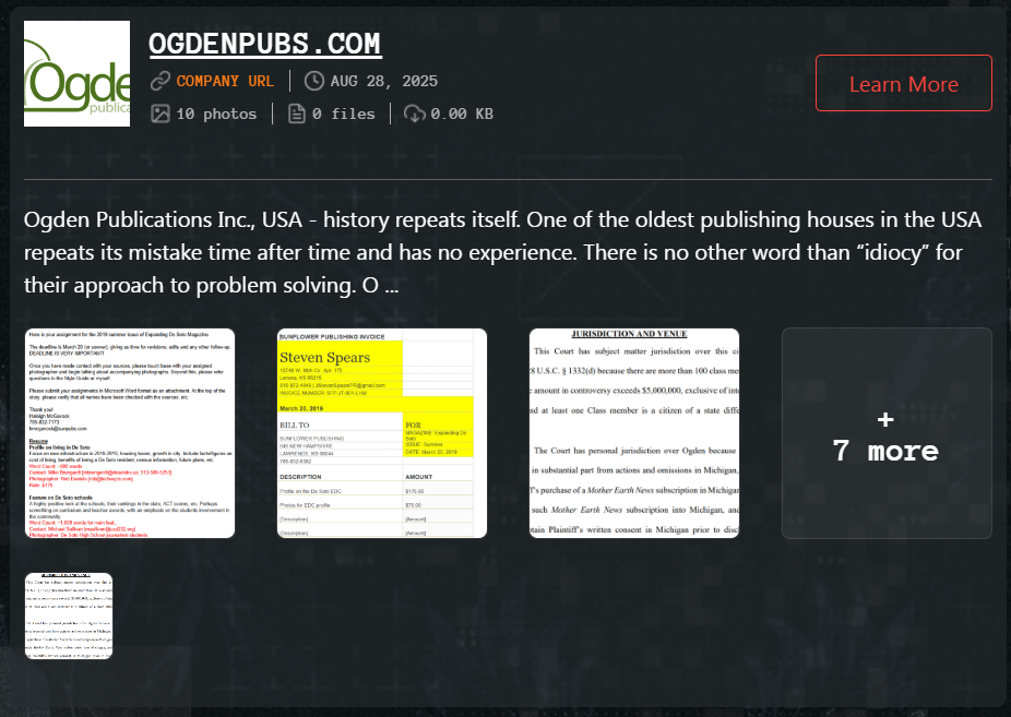 Ogden Publications成为Qilin勒索软件的受害者-xLab 威胁情报