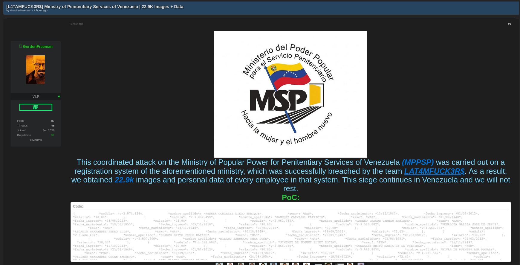 Alleged data breach of Ministry of Popular Power for Penitentiary Services-xLab 威胁情报