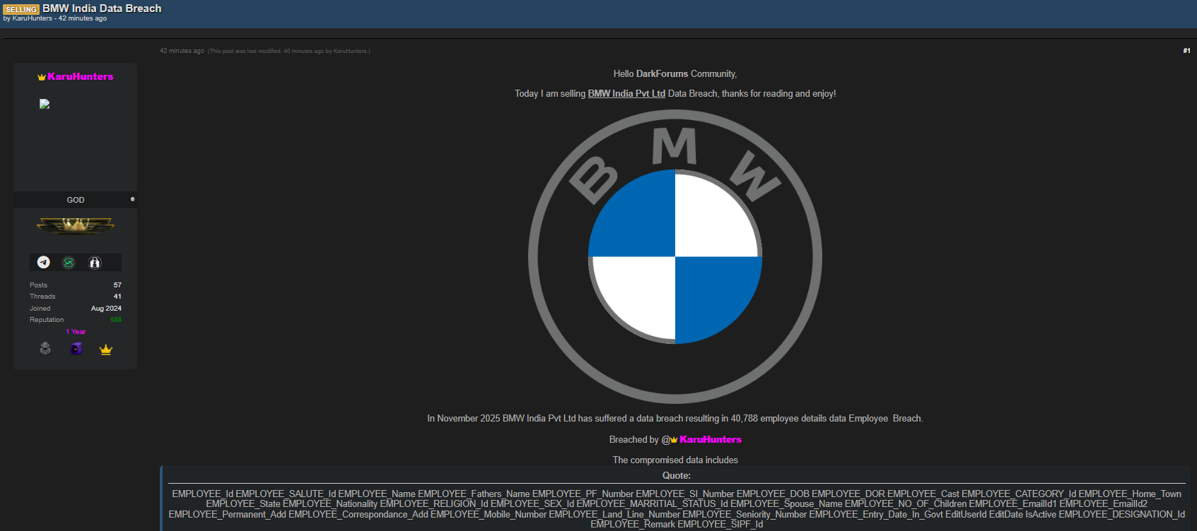 BMW India涉嫌数据外泄-xLab 威胁情报