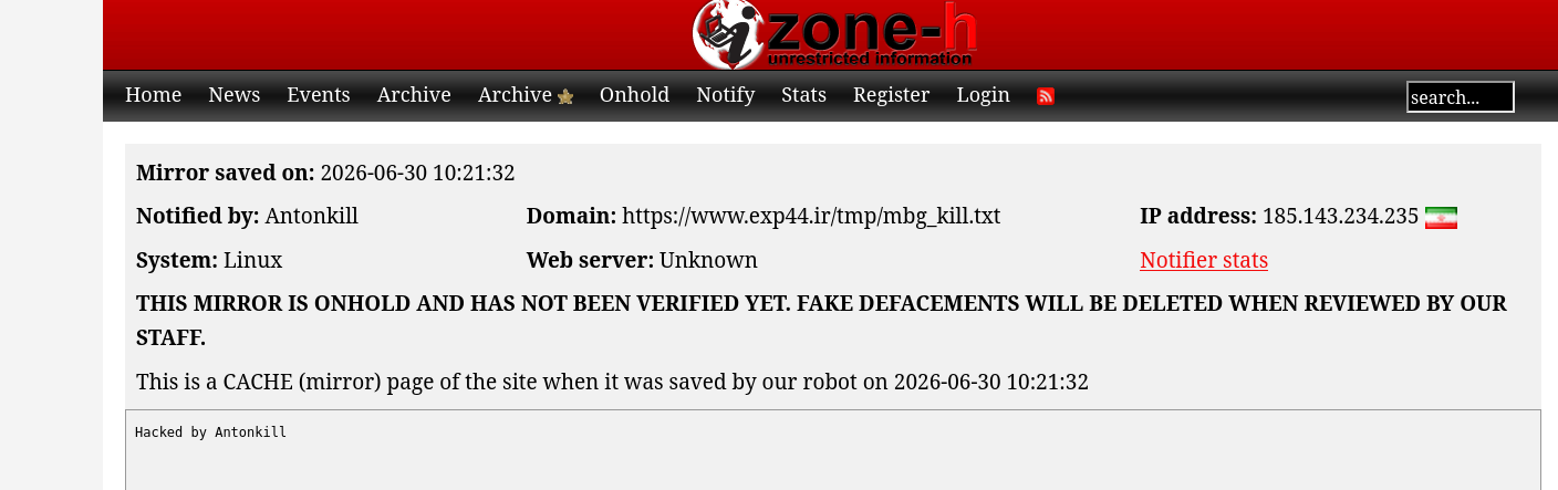 Antonkill targets the website of exp44-xLab 威胁情报