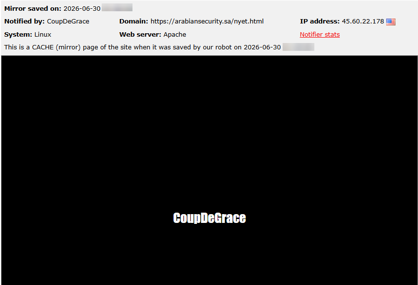 CoupDeGrace targets the website of Arabian Security Systems-xLab 威胁情报