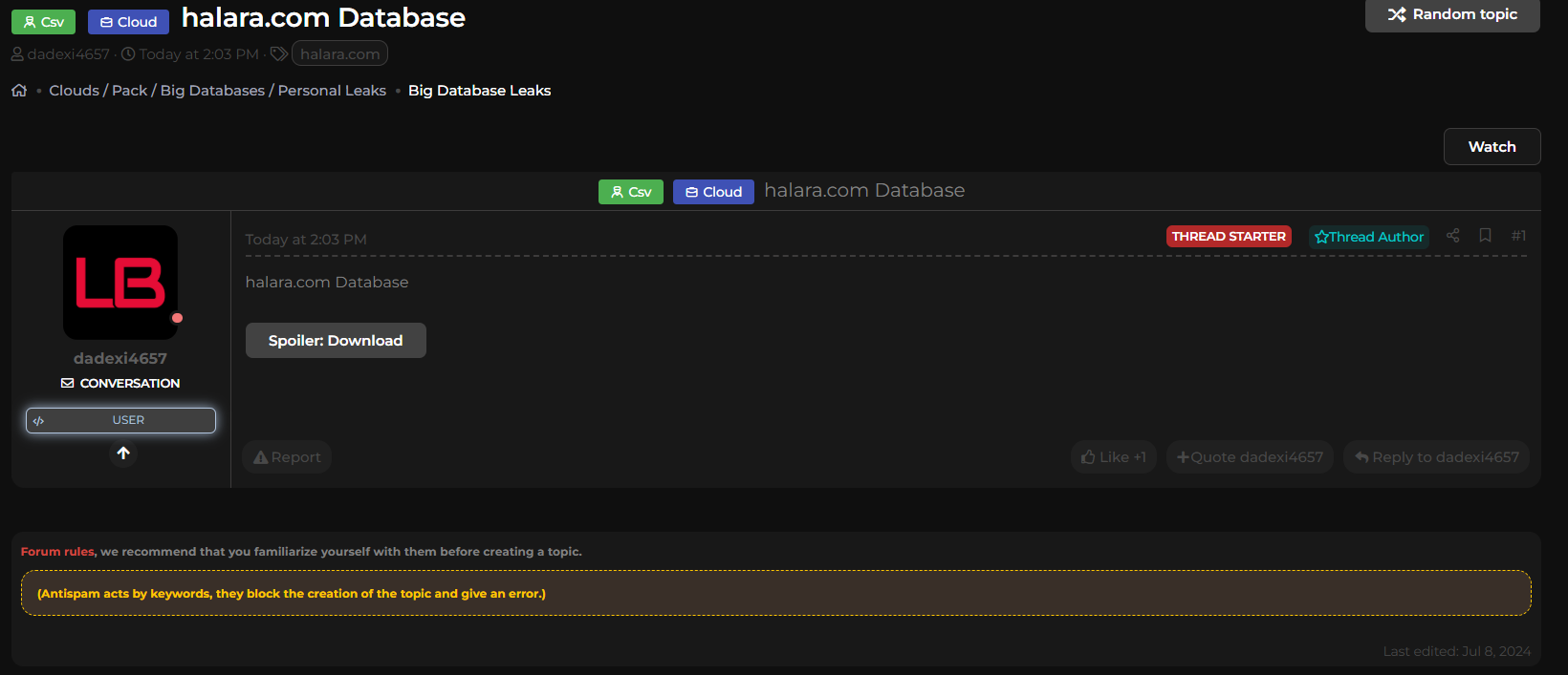 Halara涉嫌数据库泄露-xLab 威胁情报
