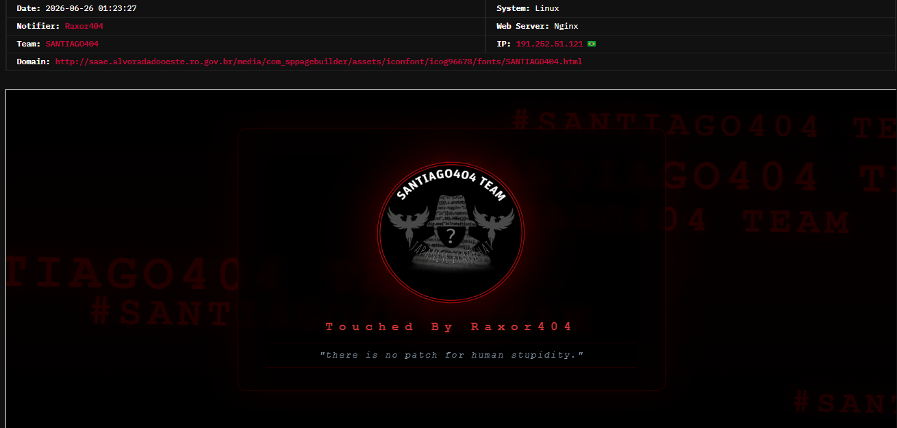 Raxor404 targets the website of SAAE Alvorada do Oeste-xLab 威胁情报