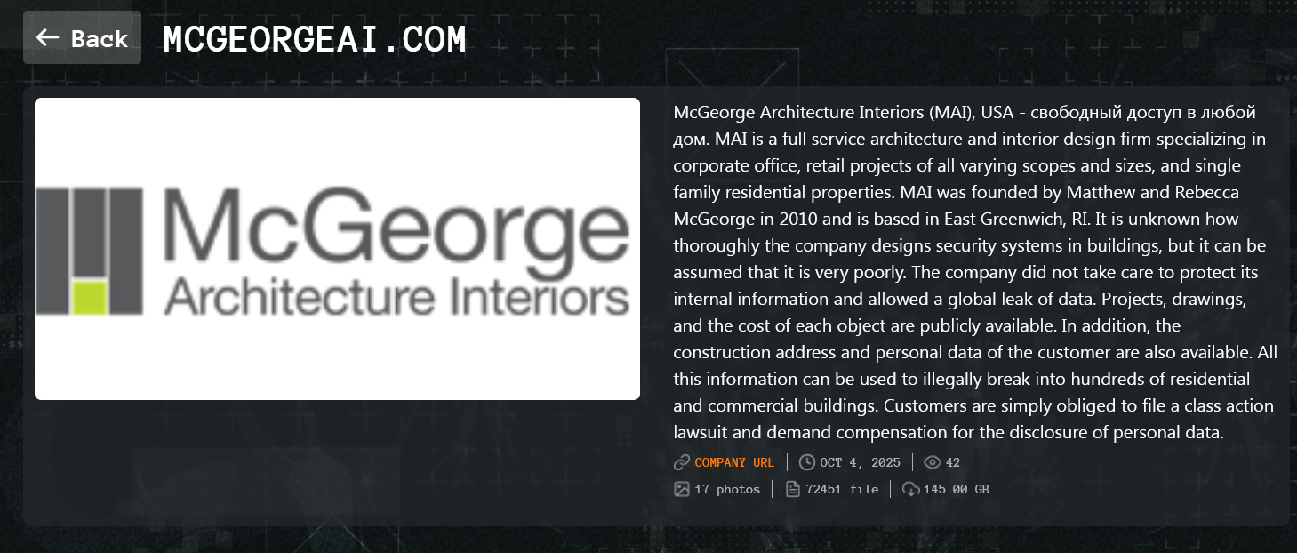 麦克乔治·Architecture室内设计有限责任公司成为Qilin勒索软件的受害者-xLab 威胁情报