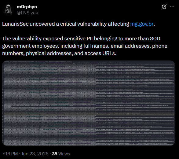 Alleged Unauthorized Access to mg.gov.br-xLab 威胁情报