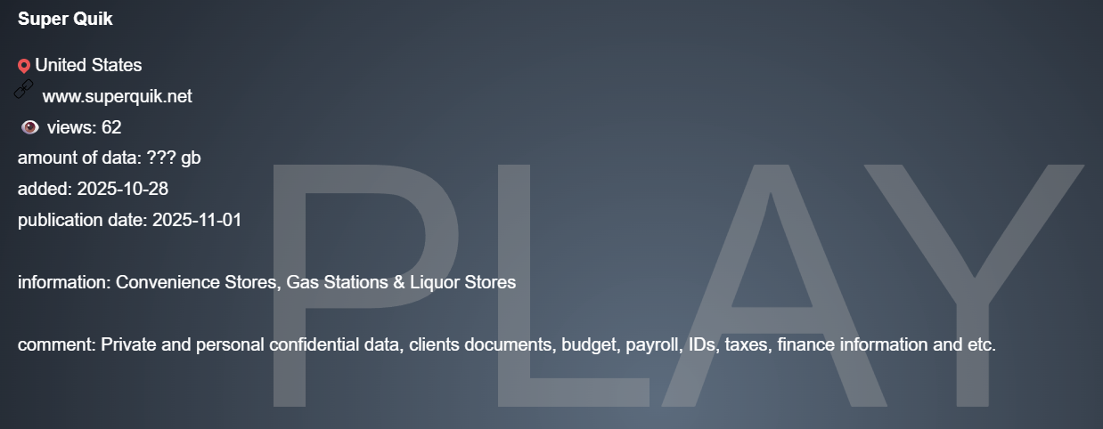 Super Quik成为PLAY勒索软件的受害者-xLab 威胁情报