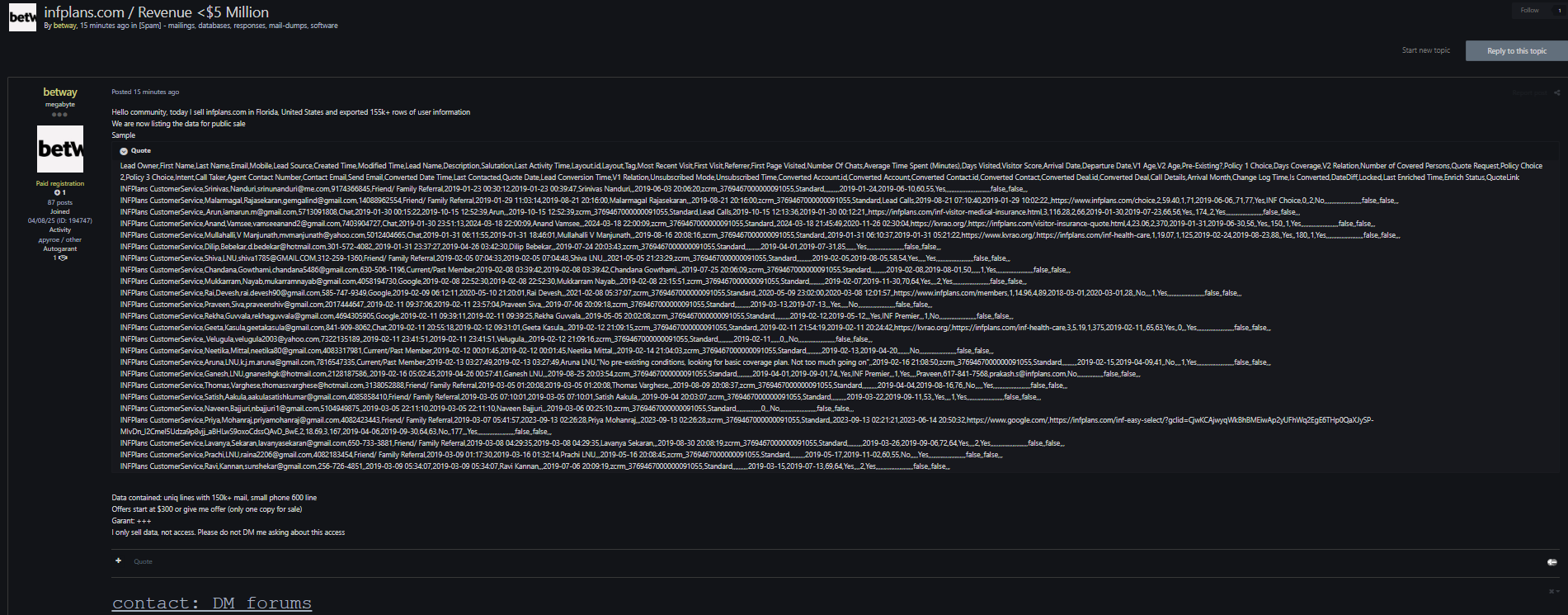 INFPlans涉嫌出售数据-xLab 威胁情报