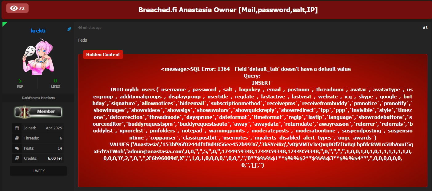 Breached.fi涉嫌数据外泄-xLab 威胁情报