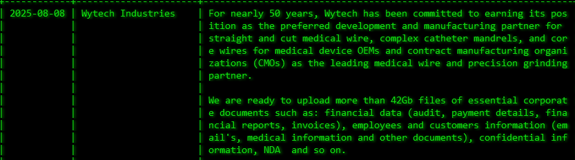 Wytech Industries成为Akira勒索软件的受害者-xLab 威胁情报