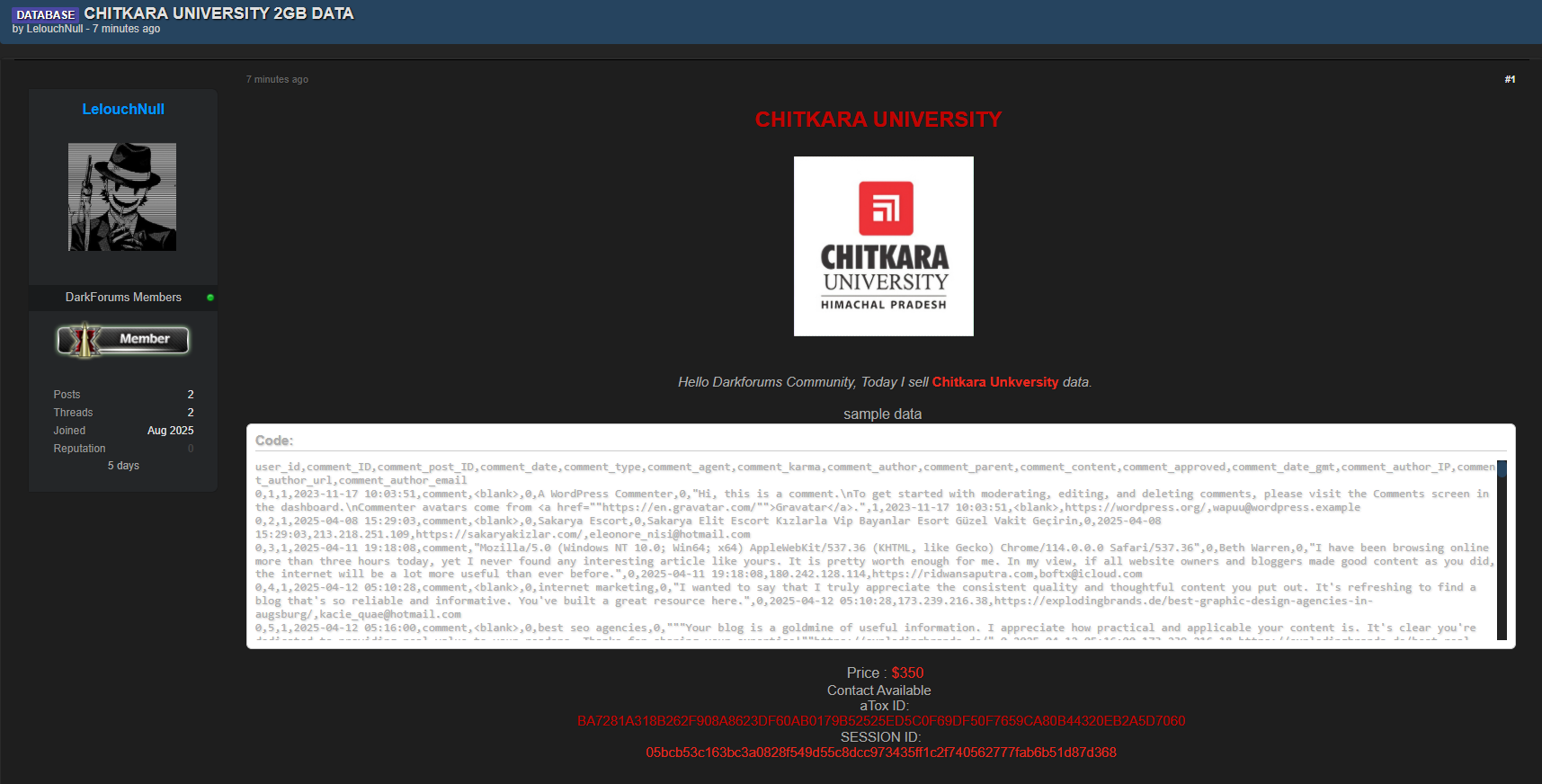 奇卡拉大学涉嫌数据出售-xLab 威胁情报