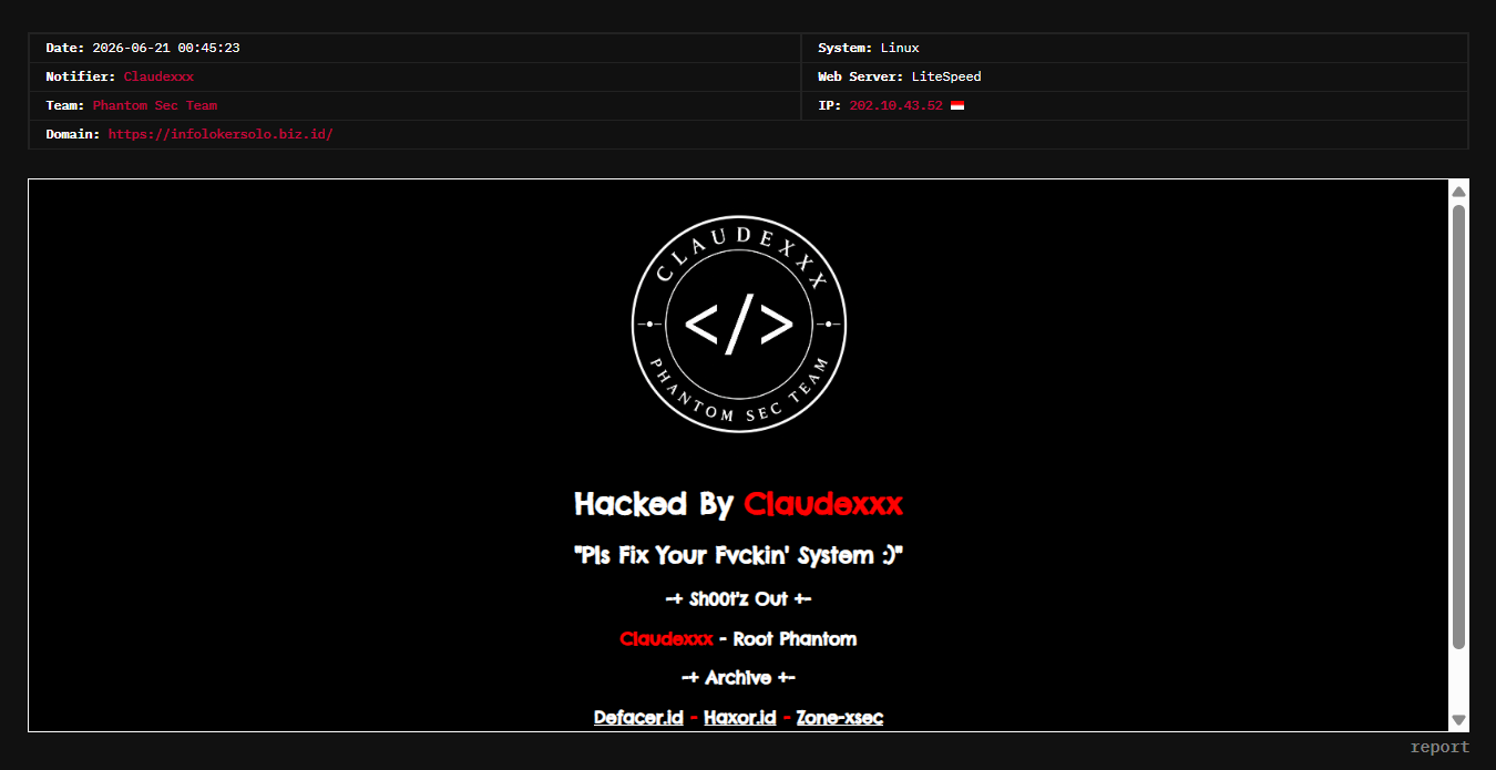 Phantom Sec Team targets the website of Info Loker Solo-xLab 威胁情报