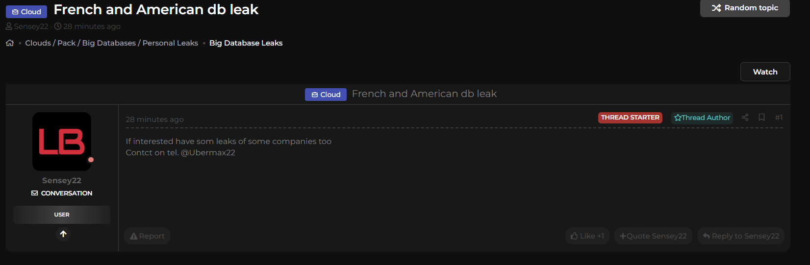 据称从法国和美国泄露数据库-xLab 威胁情报