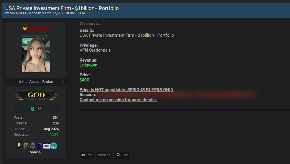 涉嫌向一家身份不明的美国私人投资公司出售access-xLab 威胁情报
