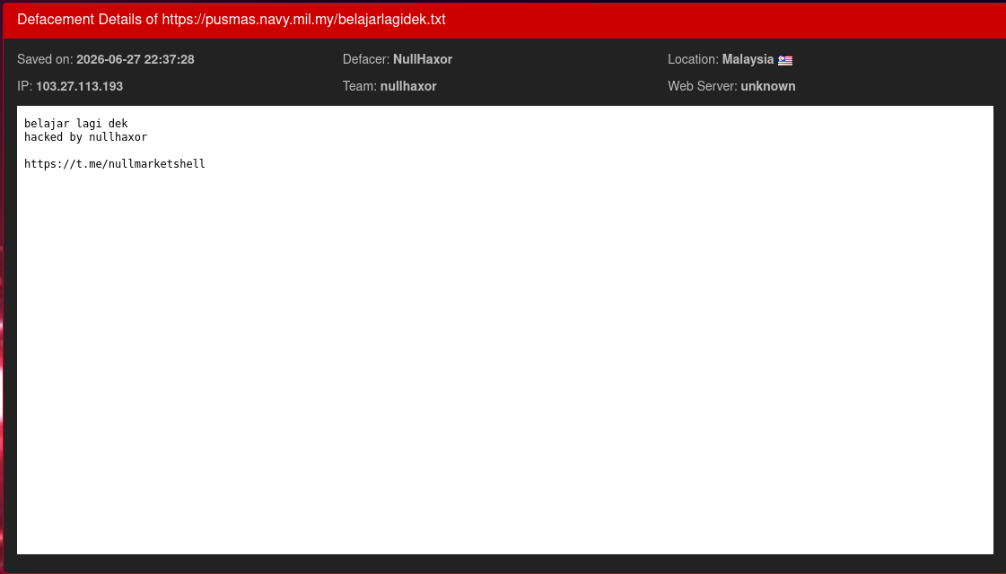 NullHaxor targets the website of Pusat Hidrografi Nasional-xLab 威胁情报