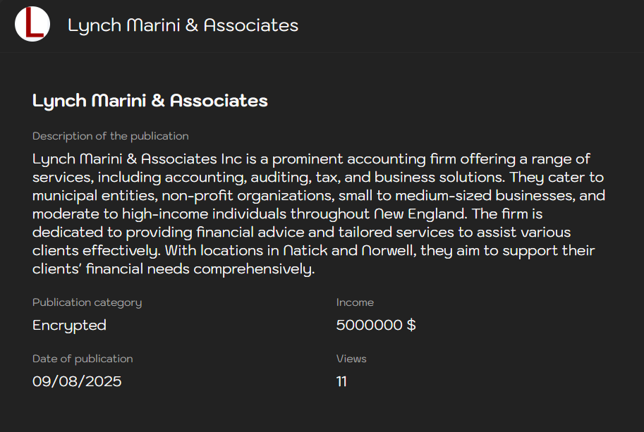 Lynch Marini&Associates Inc成为Sinobi勒索软件的受害者-xLab 威胁情报