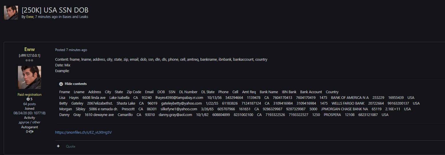 涉嫌数据泄露25万多名美国公民-xLab 威胁情报