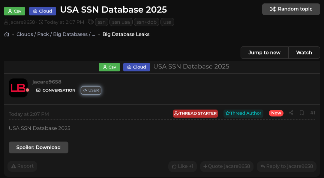 涉嫌出售美国社保Number数据库-xLab 威胁情报