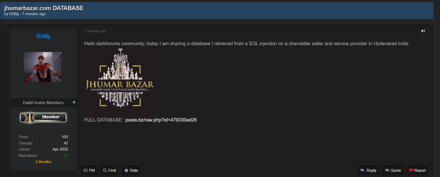 据称数据外泄Jhumar Bazar-xLab 威胁情报