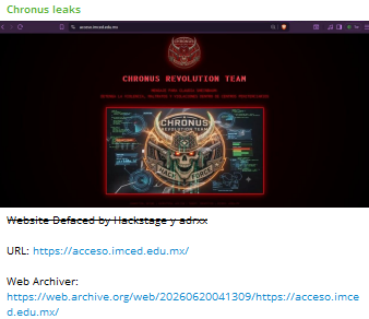 Chronus leaks targets the website of Michoacán Institute of Educational Sciences José María Morelos-xLab 威胁情报