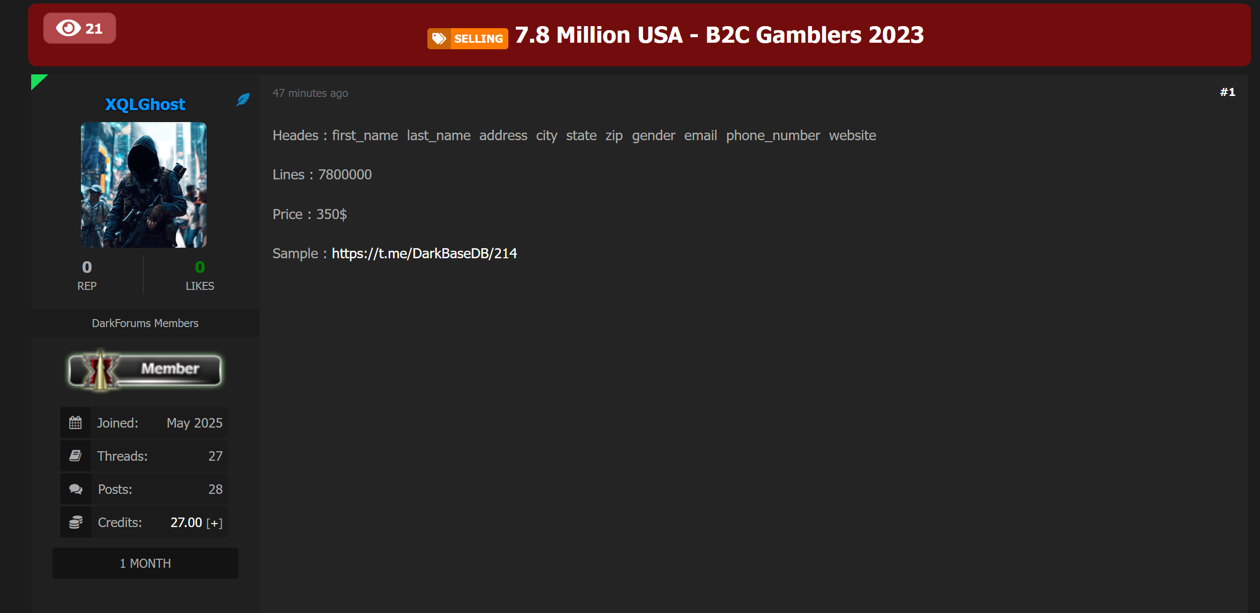 涉嫌数据泄露美国B2C赌徒数据库-xLab 威胁情报