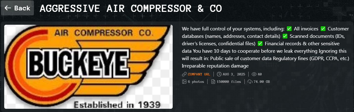 七叶树空气压缩机公司成为Qilin勒索软件的受害者-xLab 威胁情报