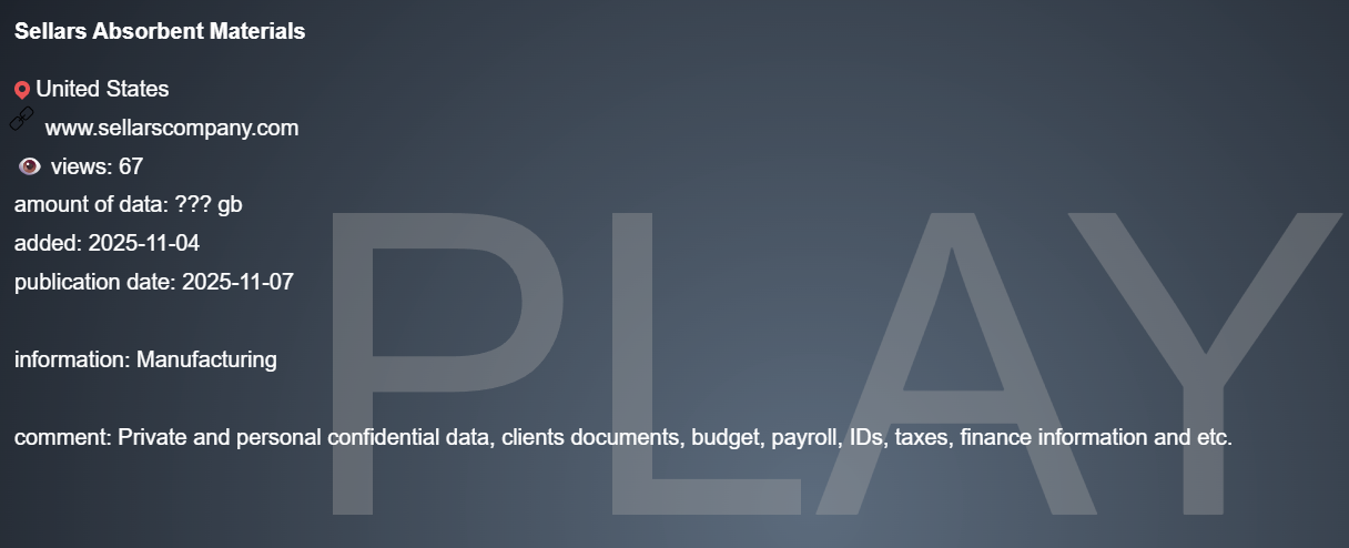 Sellars吸收材料成为PLAY勒索软件的受害者-xLab 威胁情报