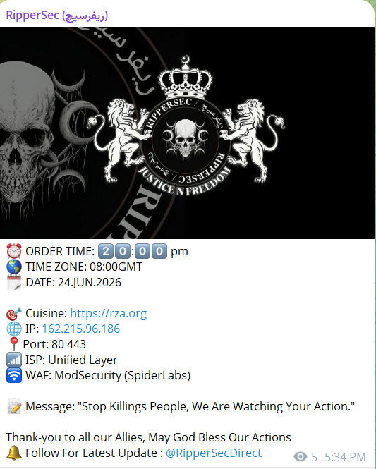 RipperSec targets the website of Religious Zionists Of America-xLab 威胁情报