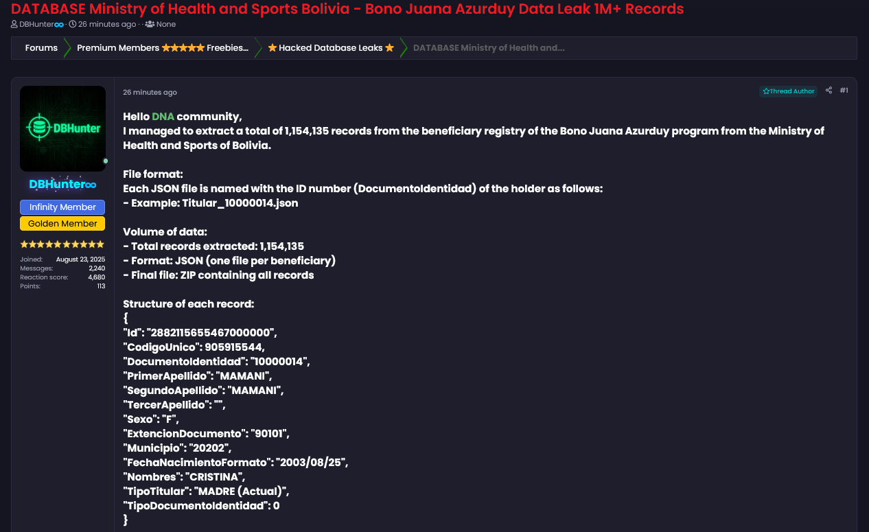 Alleged data leak of Ministry of Health and Sports of Bolivia-xLab 威胁情报