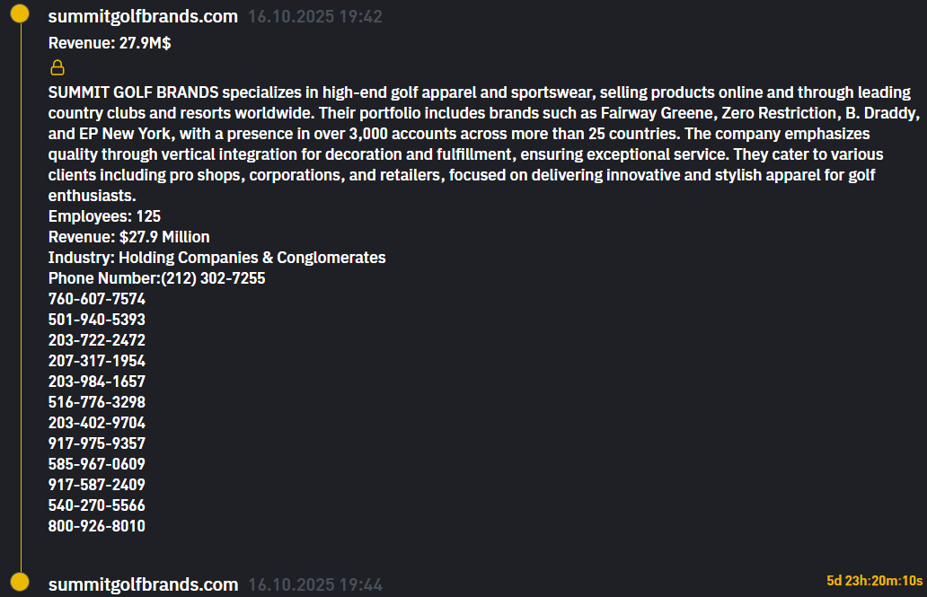 Summit Golf Brands成为INC RANSOM勒索软件的受害者-xLab 威胁情报