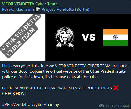 V FOR VENDETTA CYBER小组针对北方邦警察局网站-xLab 威胁情报