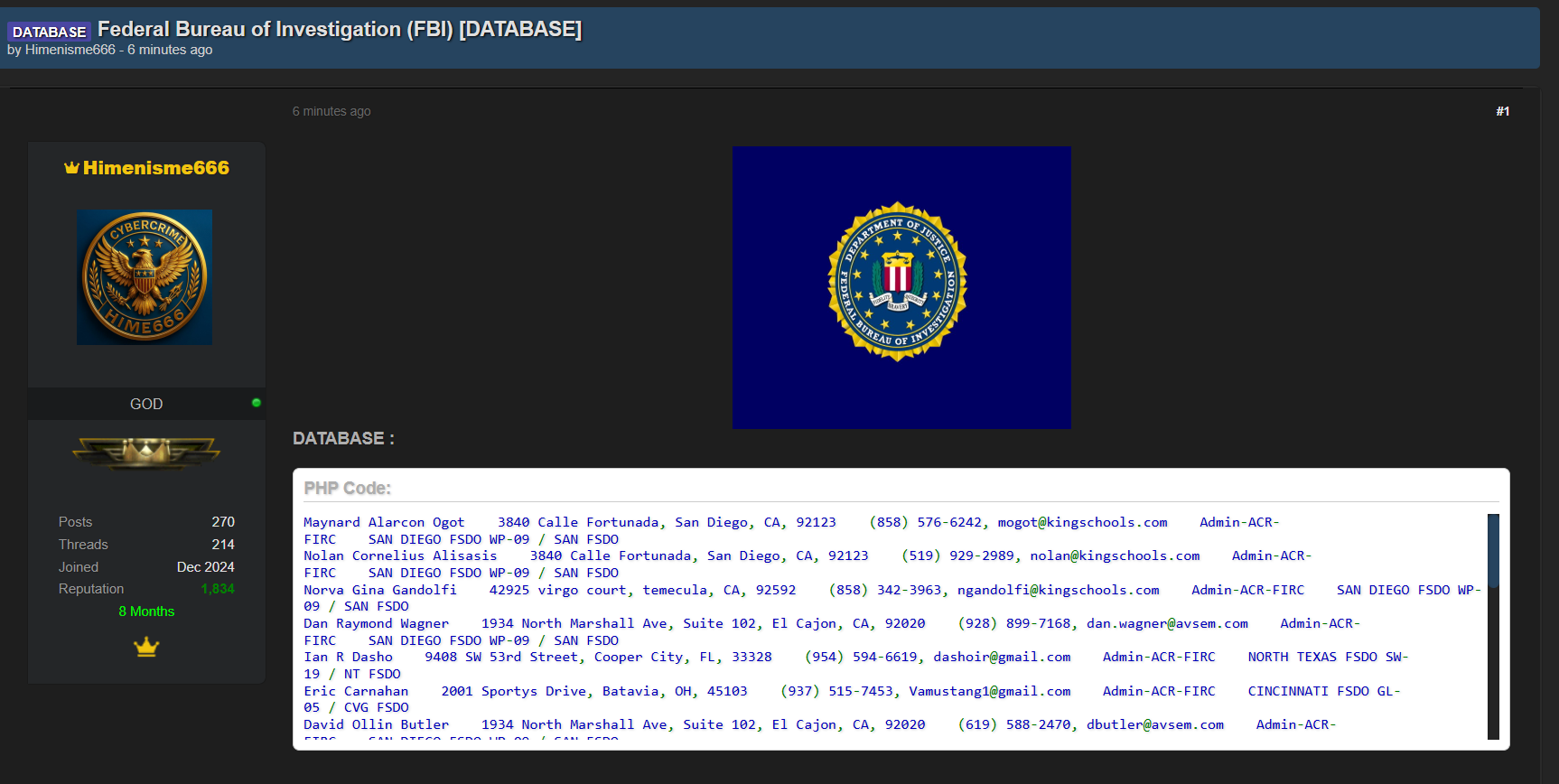 涉嫌出售Federal调查局数据-xLab 威胁情报