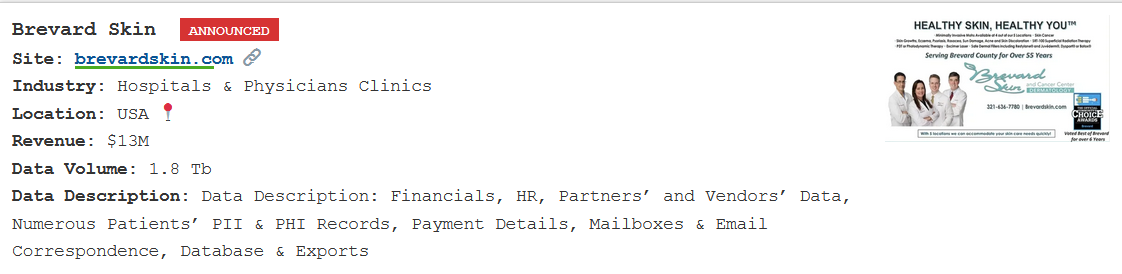 布里瓦德皮肤和癌症中心成为PEAR勒索软件的受害者-xLab 威胁情报