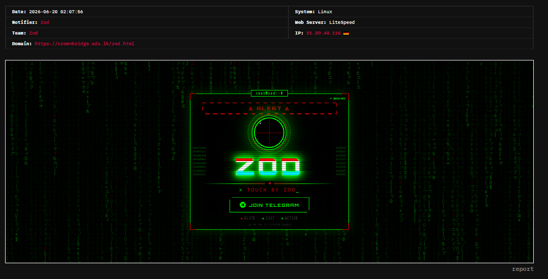 Zod targets the website of Crownbridge International College-xLab 威胁情报