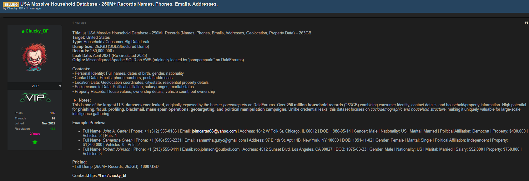涉嫌出售美国家庭数据-xLab 威胁情报