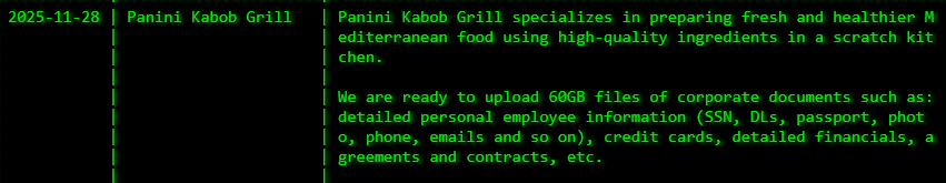 帕尼尼烤肉串烧烤店(PKG)成为Akira勒索软件的受害者-xLab 威胁情报