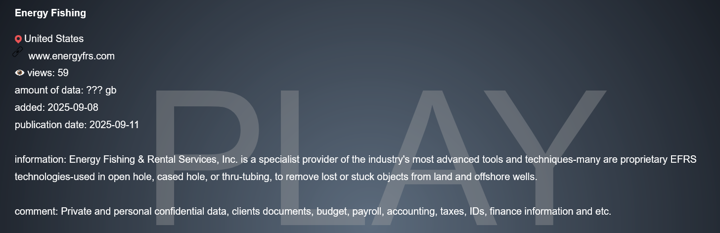 能源捕鱼和租赁服务公司成为PLAY勒索软件的受害者-xLab 威胁情报