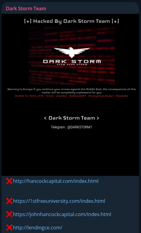Dark Storm Team瞄准第一自由大学网站-xLab 威胁情报
