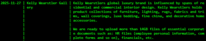 Kelly Wearstler成为Akira勒索软件的受害者-xLab 威胁情报