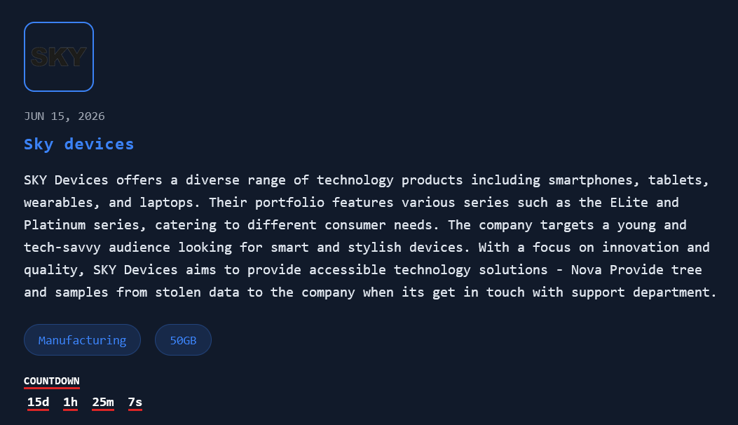 SKY Devices LLC falls victim to Nova ransomware-xLab 威胁情报