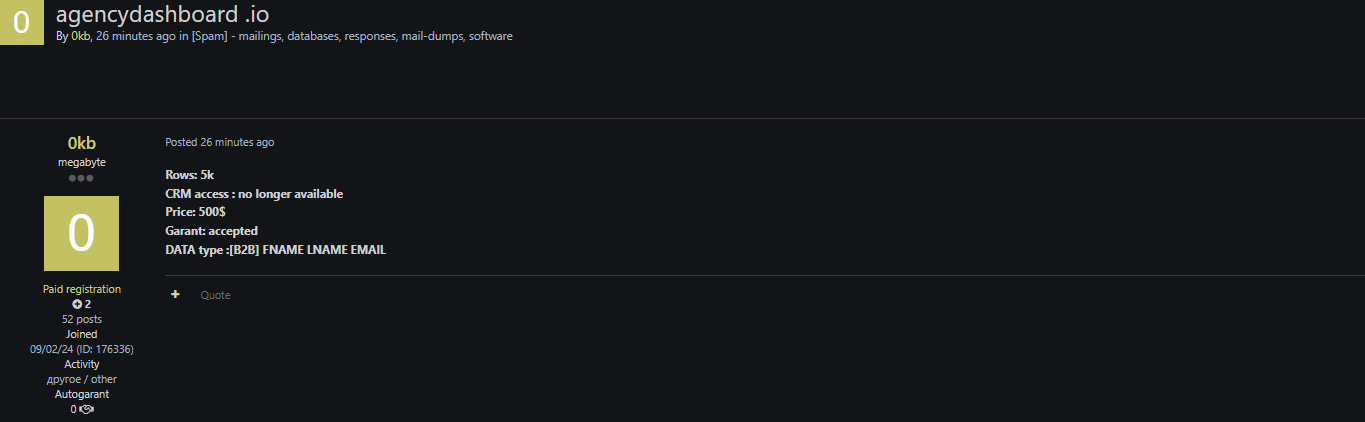 涉嫌出售机构仪表板数据-xLab 威胁情报