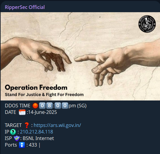 RipperSec瞄准印度野生动物研究所网站-xLab 威胁情报