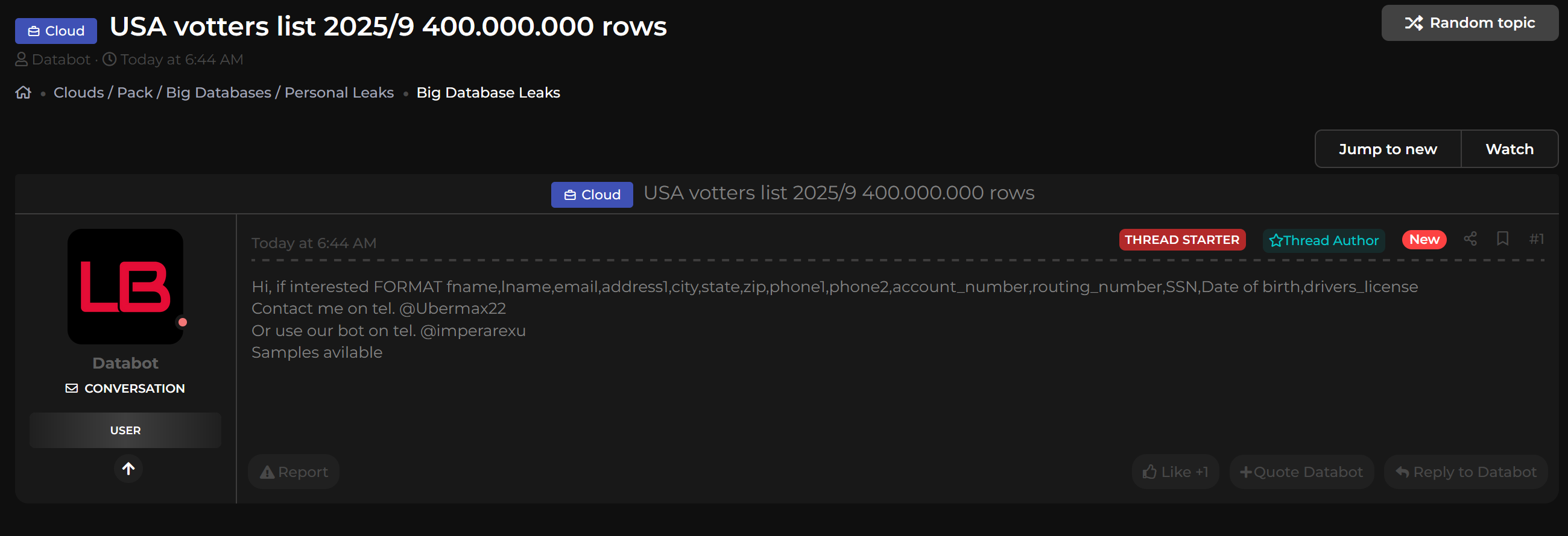 涉嫌数据泄露4亿美国选民记录-xLab 威胁情报